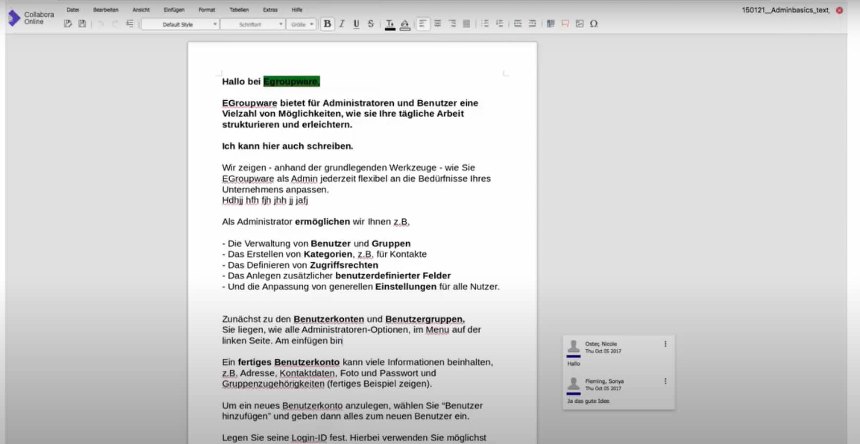 Collabora Online in EGroupware Version 17.1