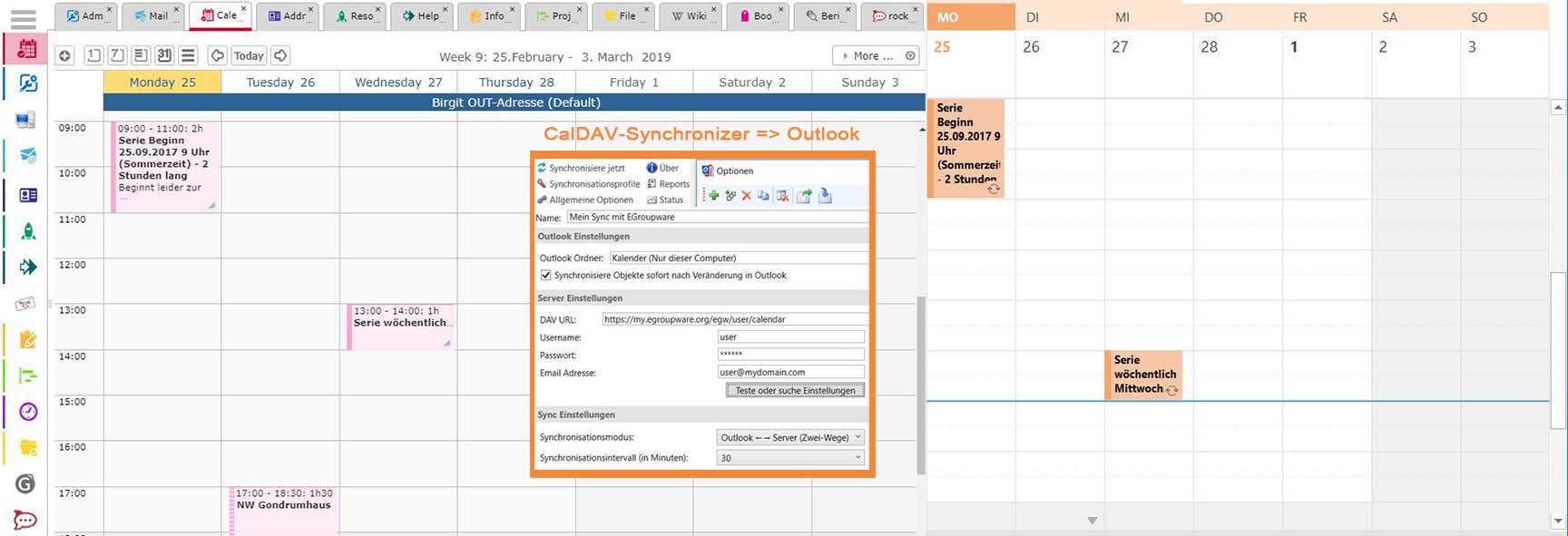 Collabora 4.0 et Outlook CalDAV Sync-Client